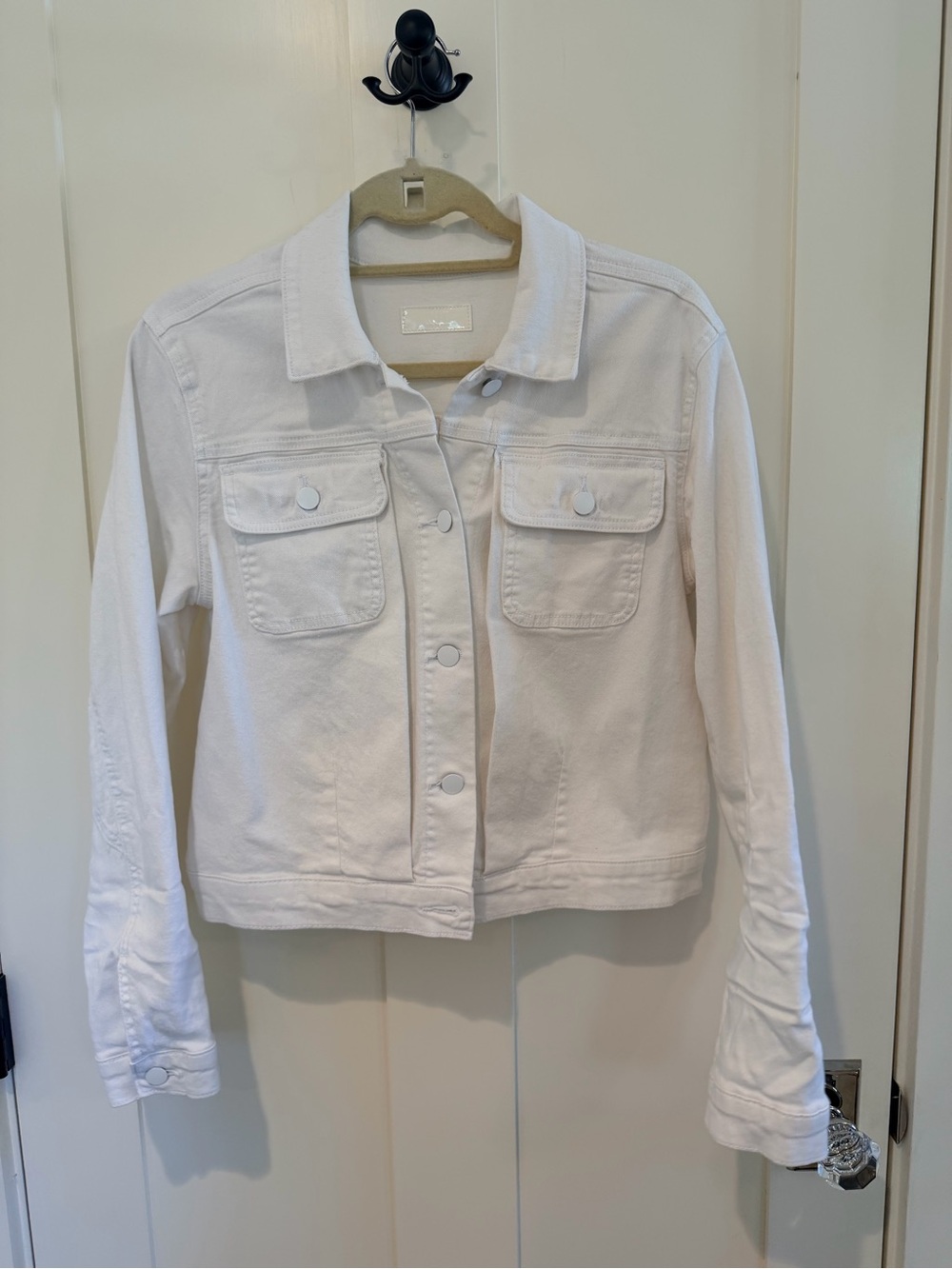 Kut from the Kloth Ada Crop Jacket White Stretch Denim Jacket Size L - Picture 2 of 7